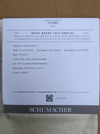 Schumacher Shirala Paisley in Aqua Multicolor floral patterns Wallpaper MSRP USD 368/y