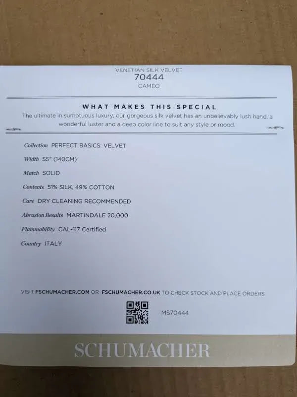 Schumacher Venetian Silk Velvet in Cameo Red Solid MSRP USD 568/y