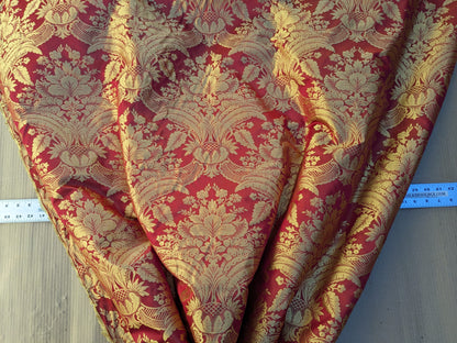 100% Silk Damask Classic Renaissance Artichoke Ruby Red Gold High End
