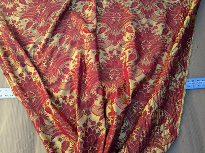 100% Silk Damask Classic Renaissance Artichoke Ruby Red Gold High End