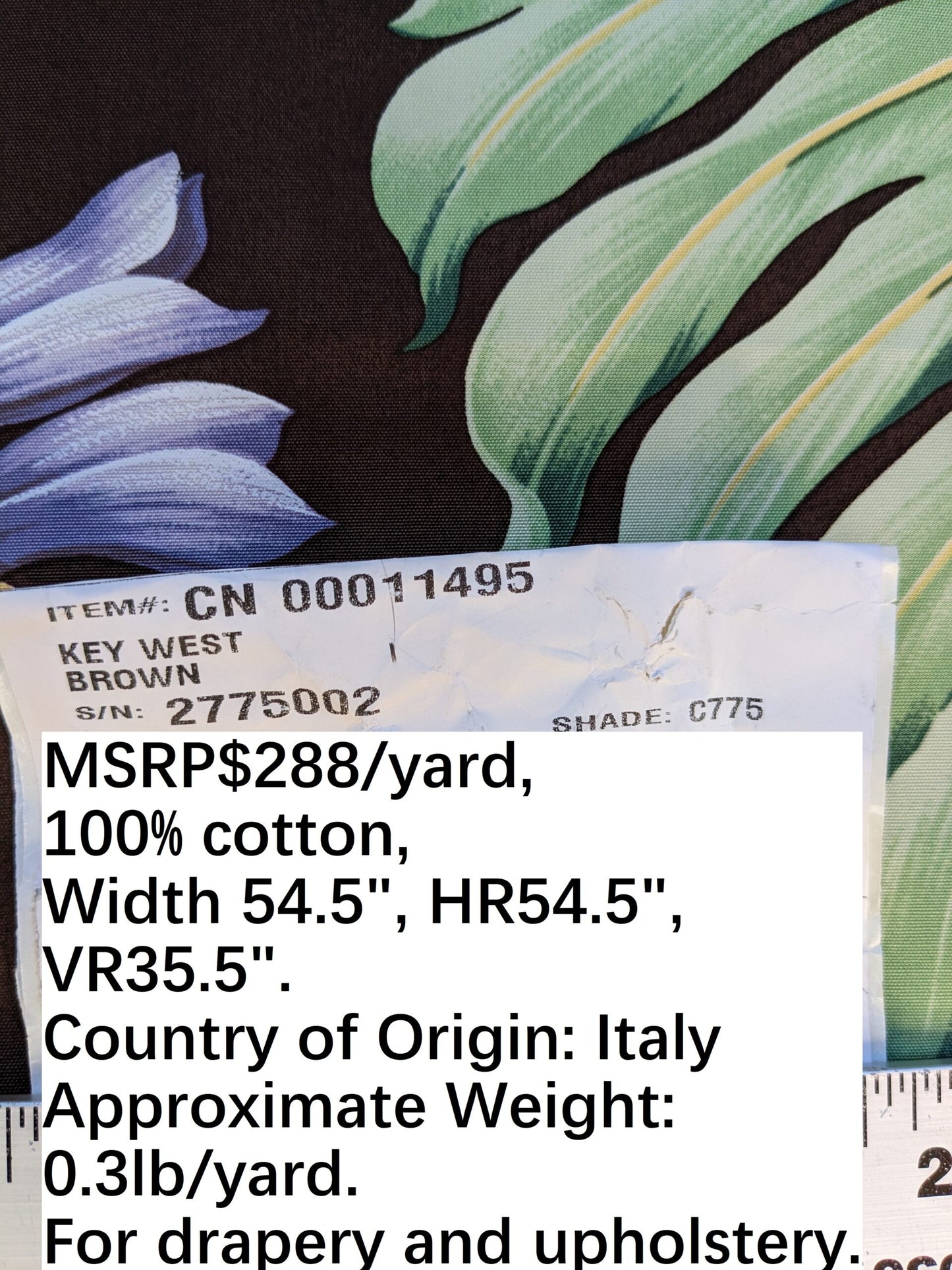 By Yard Scalamandre Key West Gw Brown Tropical Flower Hibiscus Monstera bird of paradise Banana Print MSRP USD 288/Yd