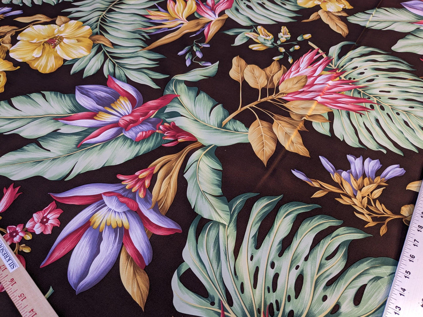 By Yard Scalamandre Key West Gw Brown Tropical Flower Hibiscus Monstera bird of paradise Banana Print MSRP USD 288/Yd