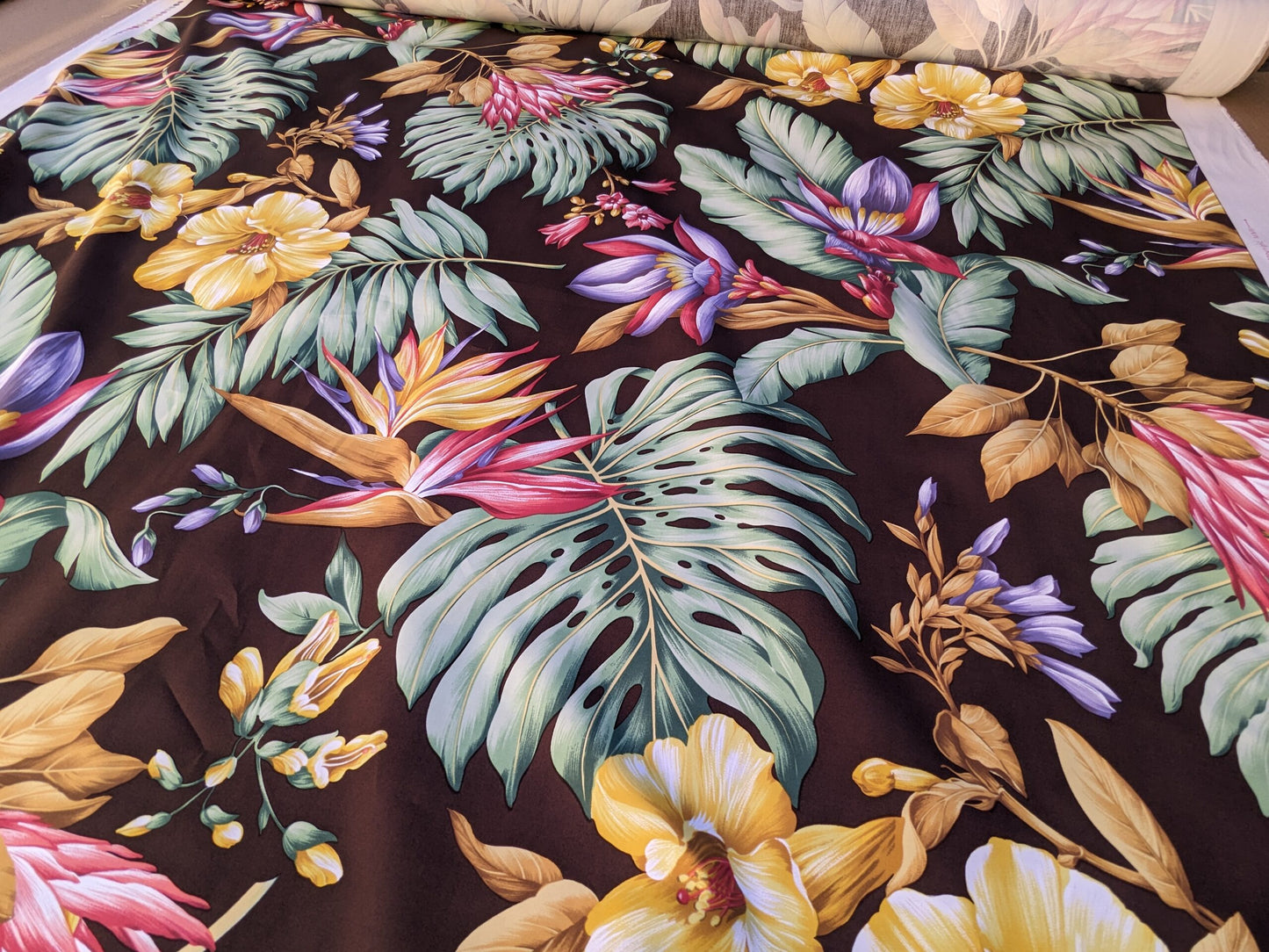 By Yard Scalamandre Key West Gw Brown Tropical Flower Hibiscus Monstera bird of paradise Banana Print MSRP USD 288/Yd