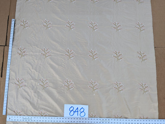 By Yd Kravet Silk Dupioni Embroidery Beige Pink Sprig MSRP USD 100+/Y