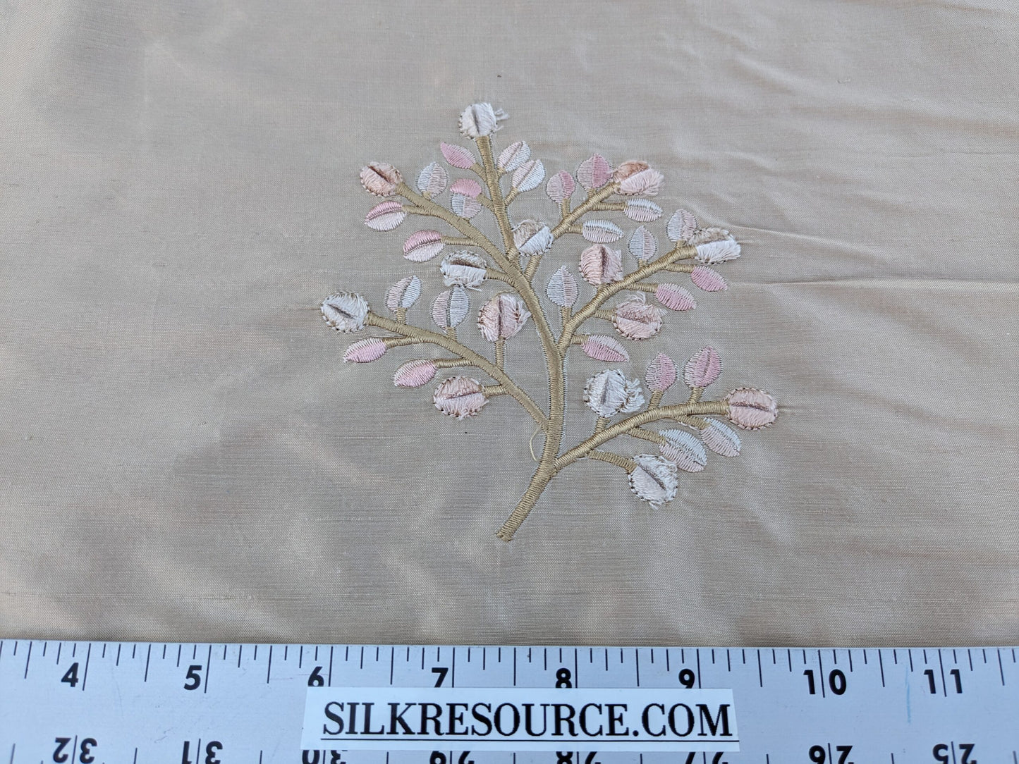 By Yd Kravet Silk Dupioni Embroidery Beige Pink Sprig MSRP USD 100+/Y