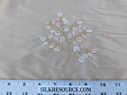 By Yd Kravet Silk Dupioni Embroidery Beige Pink Sprig MSRP USD 100+/Y