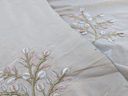 By Yd Kravet Silk Dupioni Embroidery Beige Pink Sprig MSRP USD 100+/Y