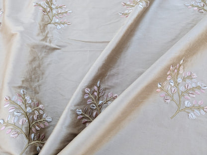 By Yd Kravet Silk Dupioni Embroidery Beige Pink Sprig MSRP USD 100+/Y