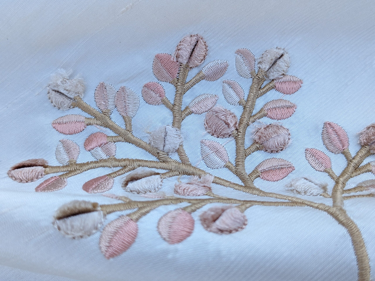 By Yd Kravet Silk Dupioni Embroidery White Pink Sprig MSRP USD 100+/Y