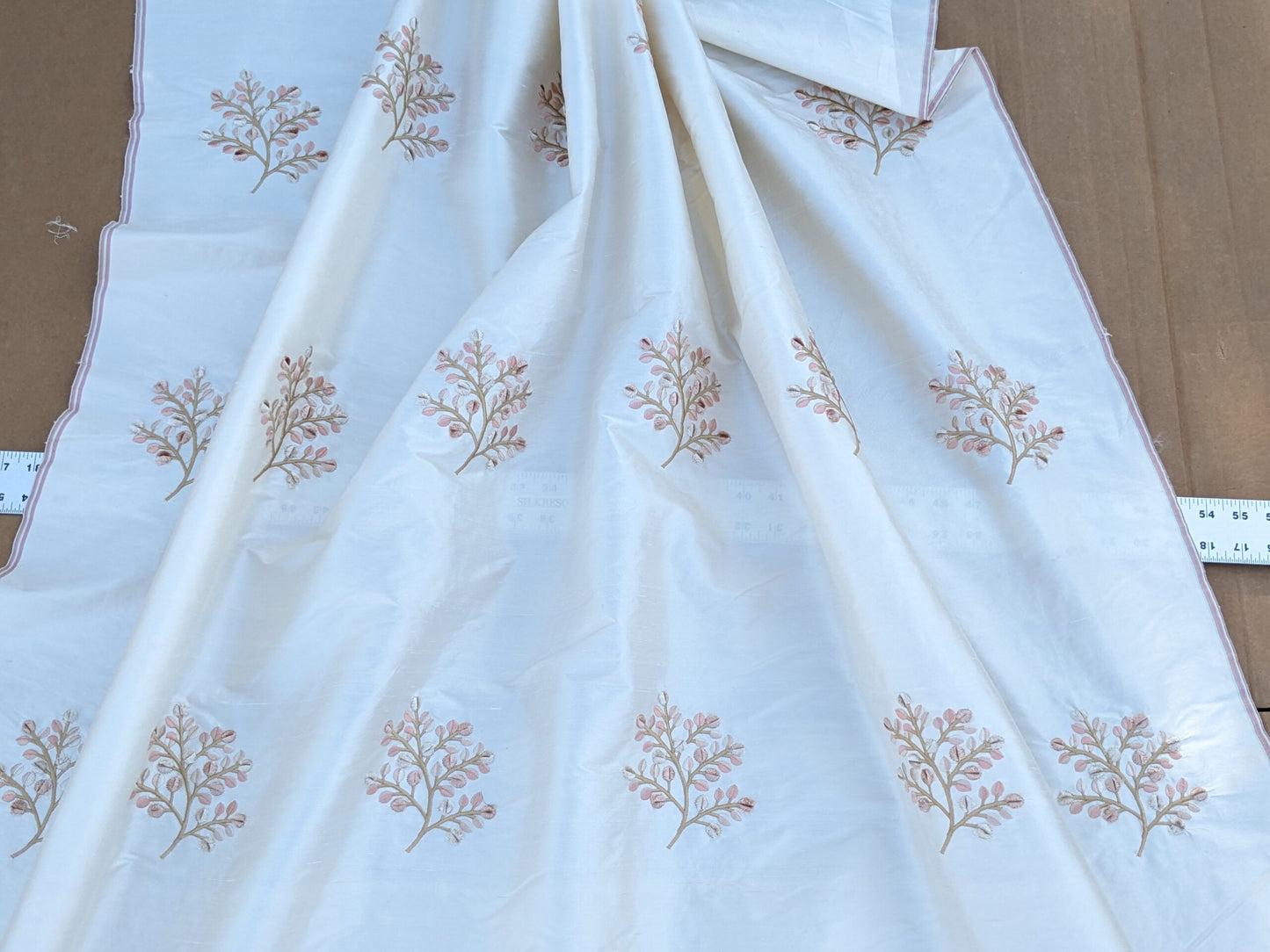 By Yd Kravet Silk Dupioni Embroidery White Pink Sprig MSRP USD 100+/Y