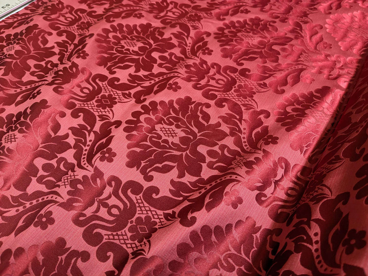 High End Veranda Renaissance Damask 100% Silk Ruby Red Crimson