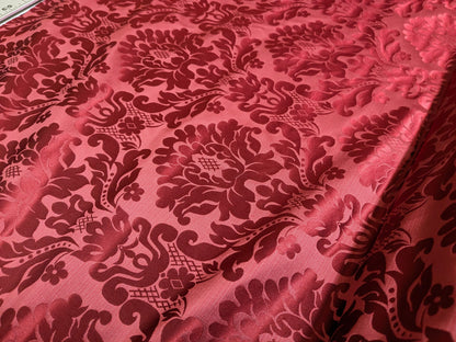 High End Veranda Renaissance Damask 100% Silk Ruby Red Crimson