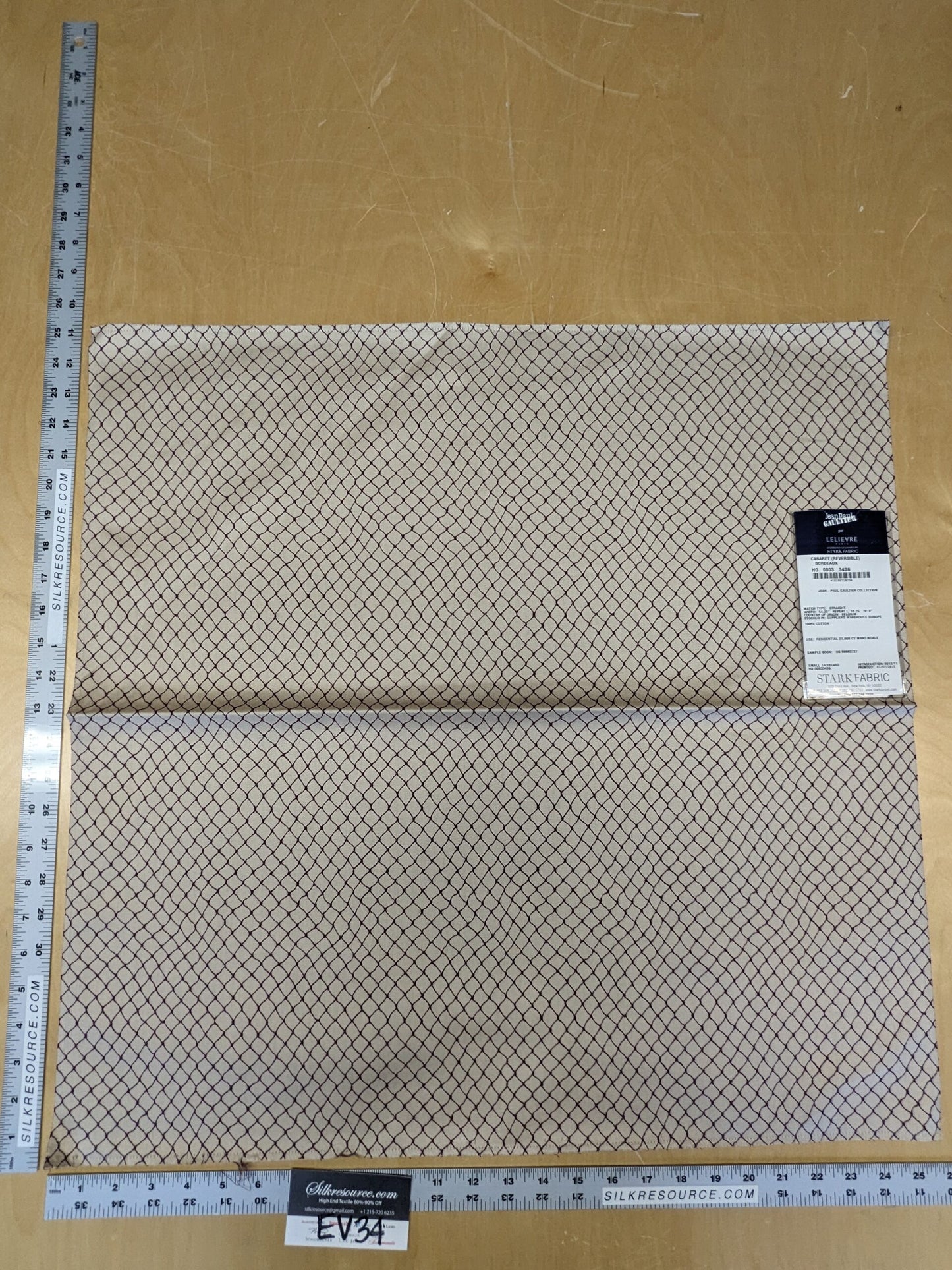 6 EV34 Special Square Jean Paul Gaultier Cabaret Bordeaux Reversible Small Jacquard Diamond Deep Red White Cream Cotton MSRP USD300+/y