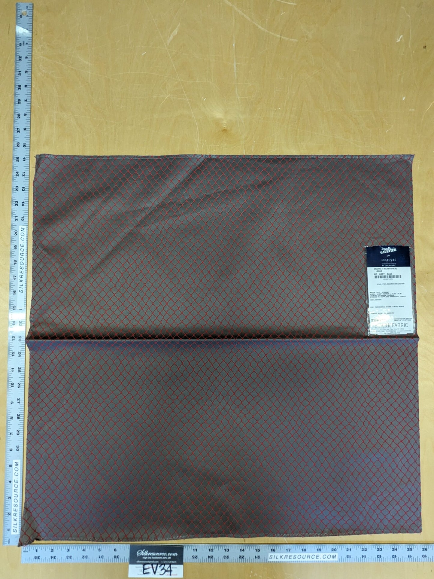 7 EV34 Special Square Jean Paul Gaultier Cabaret Laque Reversible Small Jacquard Diamond Red Orange Gray Cotton MSRP USD300+/y