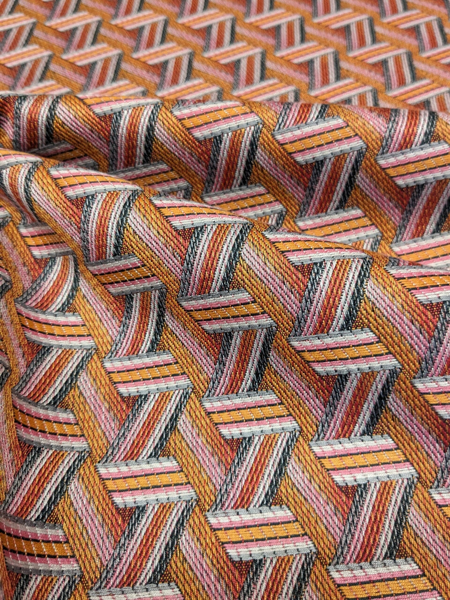 12 EV34 Special Square Jacquard by Lelievre Paris Tribu Cuivre Large Jacquard Orange Polyester Geometric Graphic MSRP USD576/y