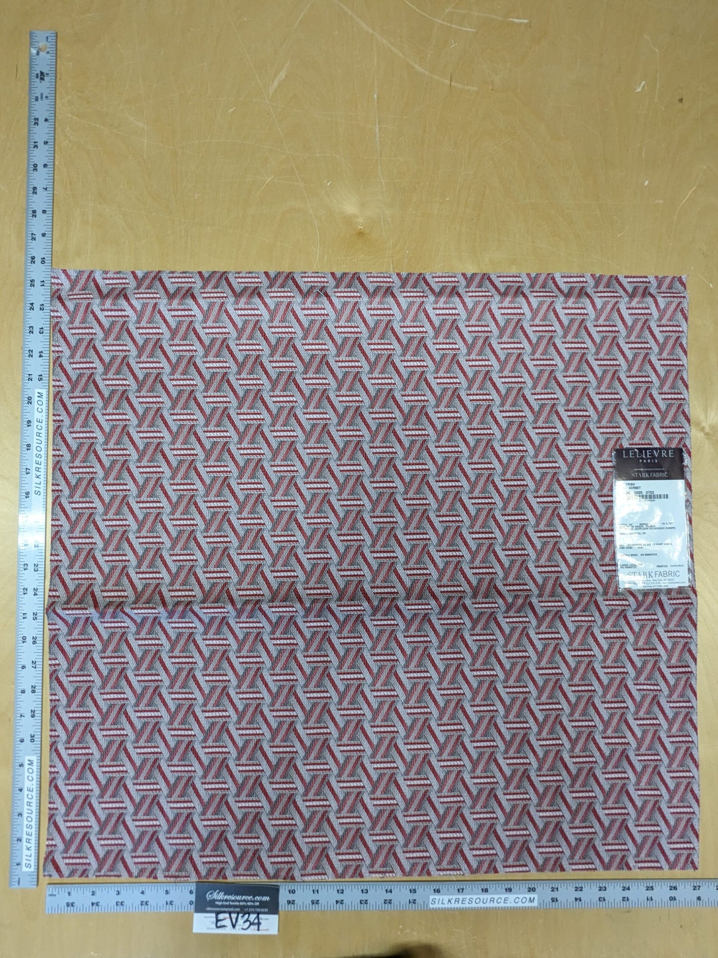 13 EV34 Special Square Jacquard by Lelievre Paris Tribu Sorbet Red Large Jacquard Orange Polyester Geometric Graphic MSRP USD576/y