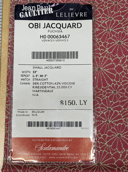 20 EV34 Special Square Jacquard by Lelievre Paris Obi Jacquard Fuchsia Pink Botanical Small Scale Texture Polyester MSRP USD300+/y