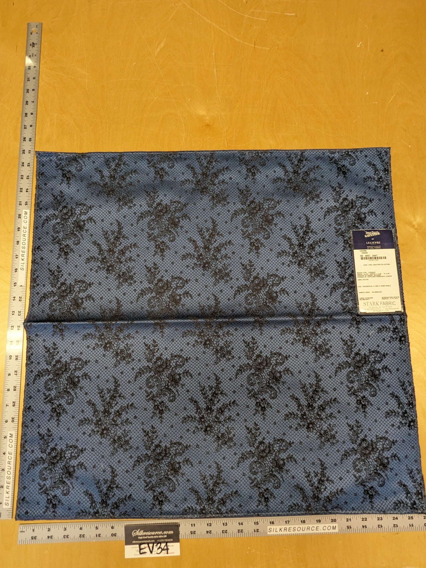 21 EV34 Special Square Jacquard by Lelievre Paris Casino Encre Cotton Navy Blue Black Botanical Floral MSRP USD300+/y