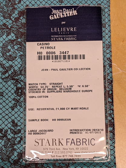 22 EV34 Special Square Jacquard by Lelievre Paris Casino Petrole Cotton Light Blue Black Large Jacquard Botanical Floral MSRP USD300+/y