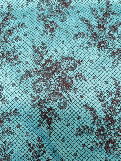 22 EV34 Special Square Jacquard by Lelievre Paris Casino Petrole Cotton Light Blue Black Large Jacquard Botanical Floral MSRP USD300+/y