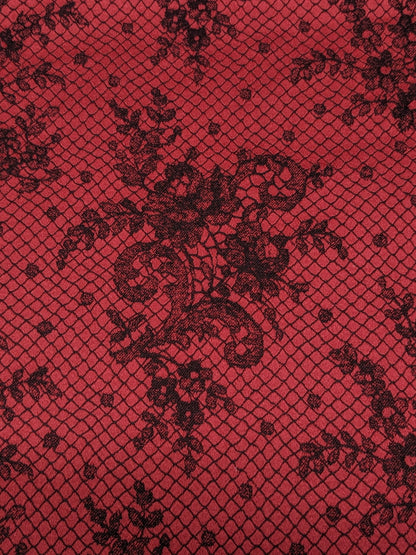 23 EV34 Special Square Jacquard by Lelievre Paris Casino Rouge  Cotton Red Black Large Jacquard Botanical Floral MSRP USD300+/y