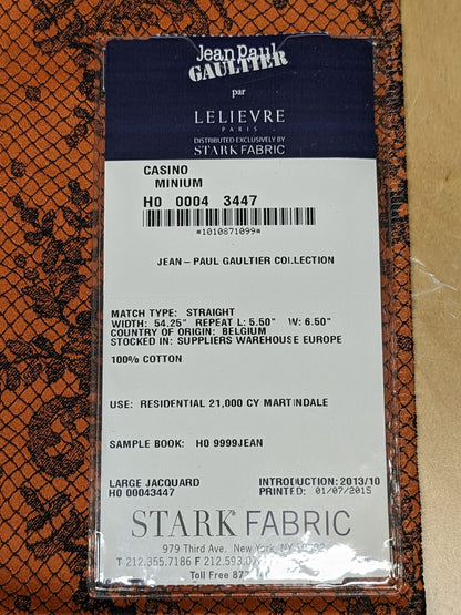24 EV34 Special Square Jacquard by Lelievre Paris Casino Minium Cotton Orange Black Large Jacquard Botanical Floral MSRP USD300+/y