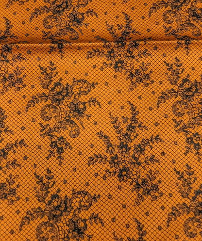 24 EV34 Special Square Jacquard by Lelievre Paris Casino Minium Cotton Orange Black Large Jacquard Botanical Floral MSRP USD300+/y