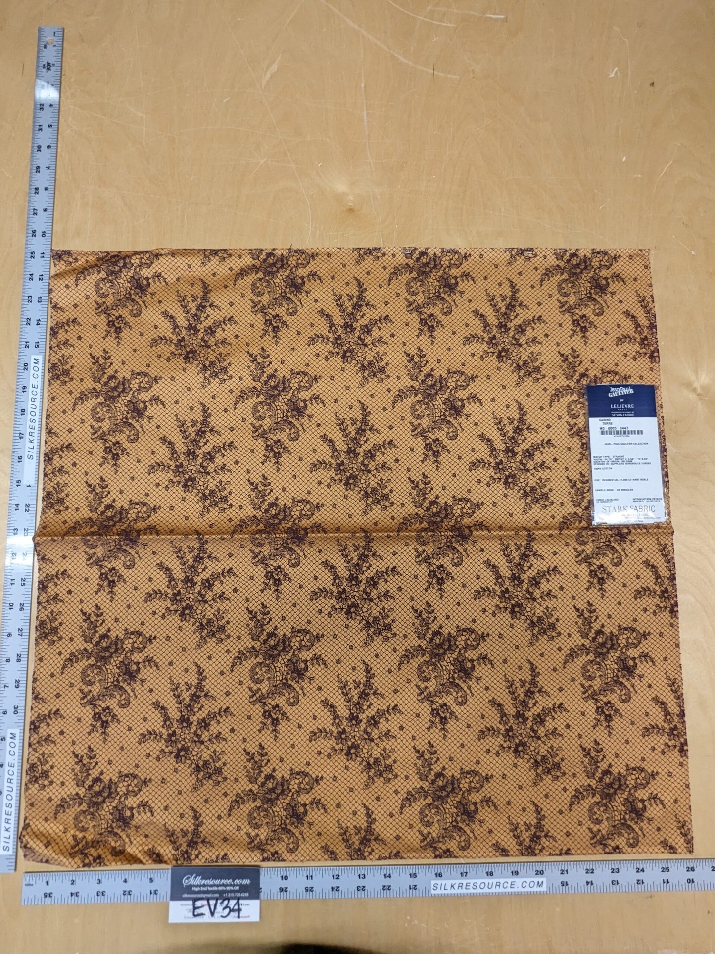 25 EV34 Special Square Jacquard by Lelievre Paris Casino Terre Cotton Brown Black Large Jacquard Botanical Floral MSRP USD300+/y