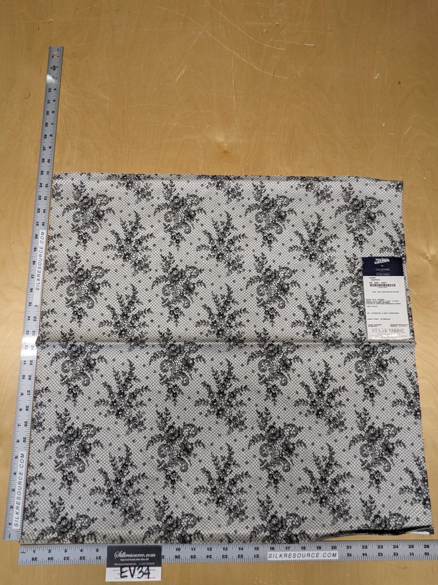 27 EV34 Special Square Jacquard by Lelievre Paris Casino Graphite Cotton Gray White Large Jacquard Botanical Floral MSRP USD300+/y
