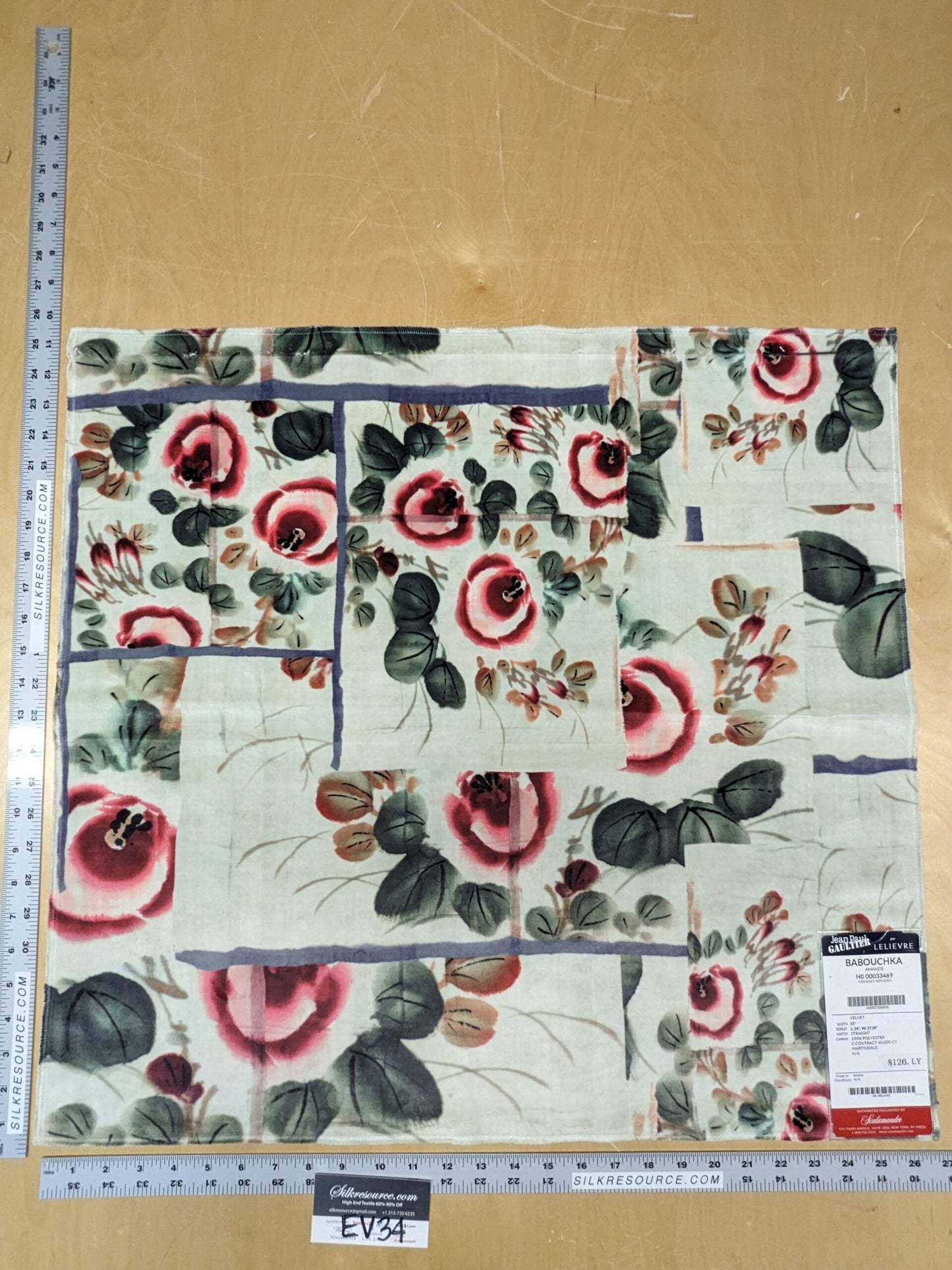 31 EV34 Special Square Printed Fabric by Jean Paul Gaultier Lelievre Babouchka Amande White Floral Abstract MSRP USD300+/y