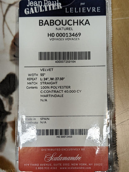 33 EV34 Special Square Printed Fabric by Jean Paul Gaultier Lelievre Babouchka Naturel Brown Green White Floral Abstract MSRP USD300+/y