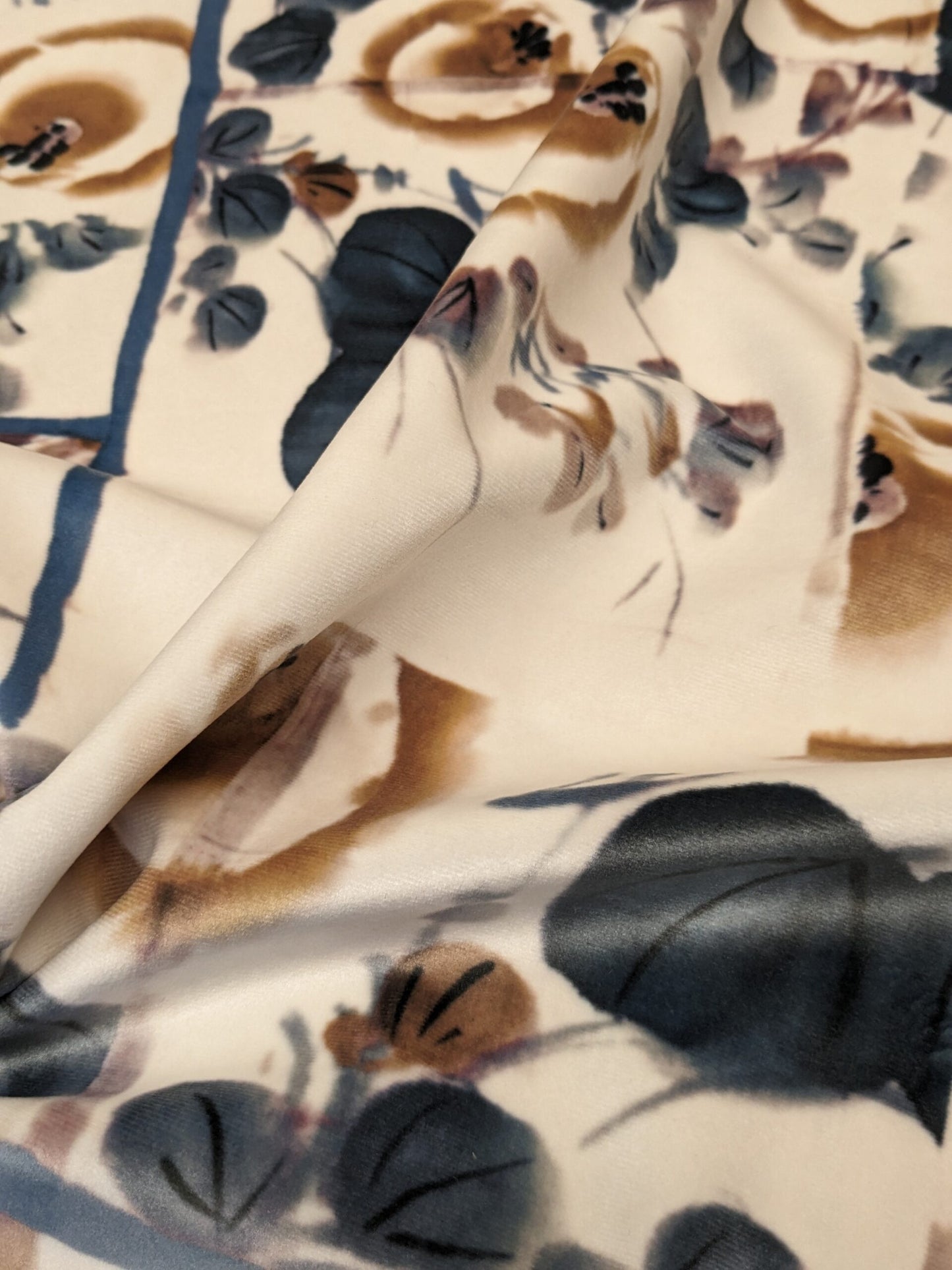 34 EV34 Special Square Printed Fabric by Jean Paul Gaultier Lelievre Babouchka Bleu Blue Green White Floral Abstract MSRP USD300+/y