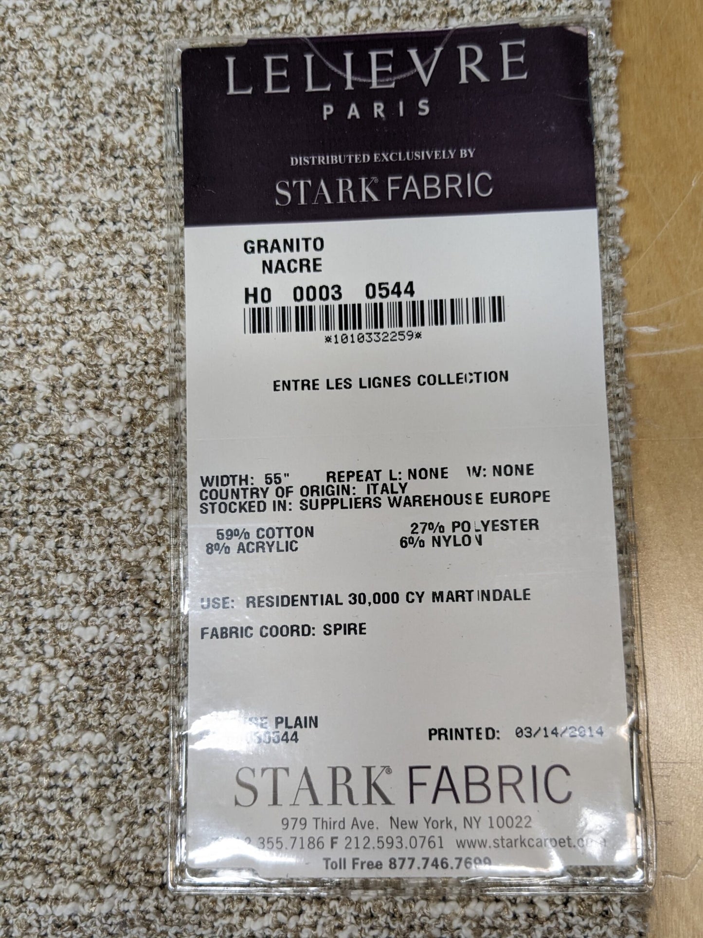 46 EV34 Special Square Texture Plain by Lelievre Granito Nacre White Cream Solid MSRP USD 300+/y