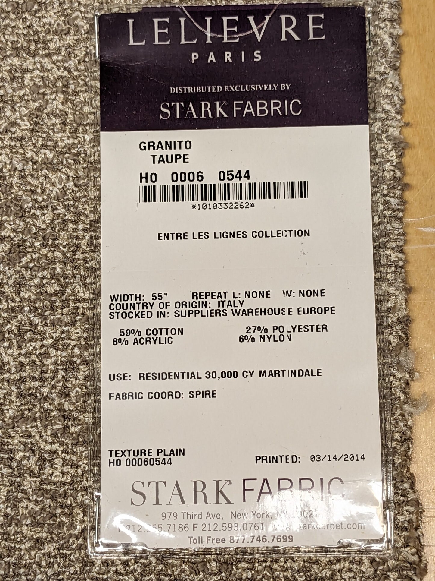 50 EV34 Special Square Texture Plain by Lelievre Granito Taupe Brown Solid MSRP USD 300+/y