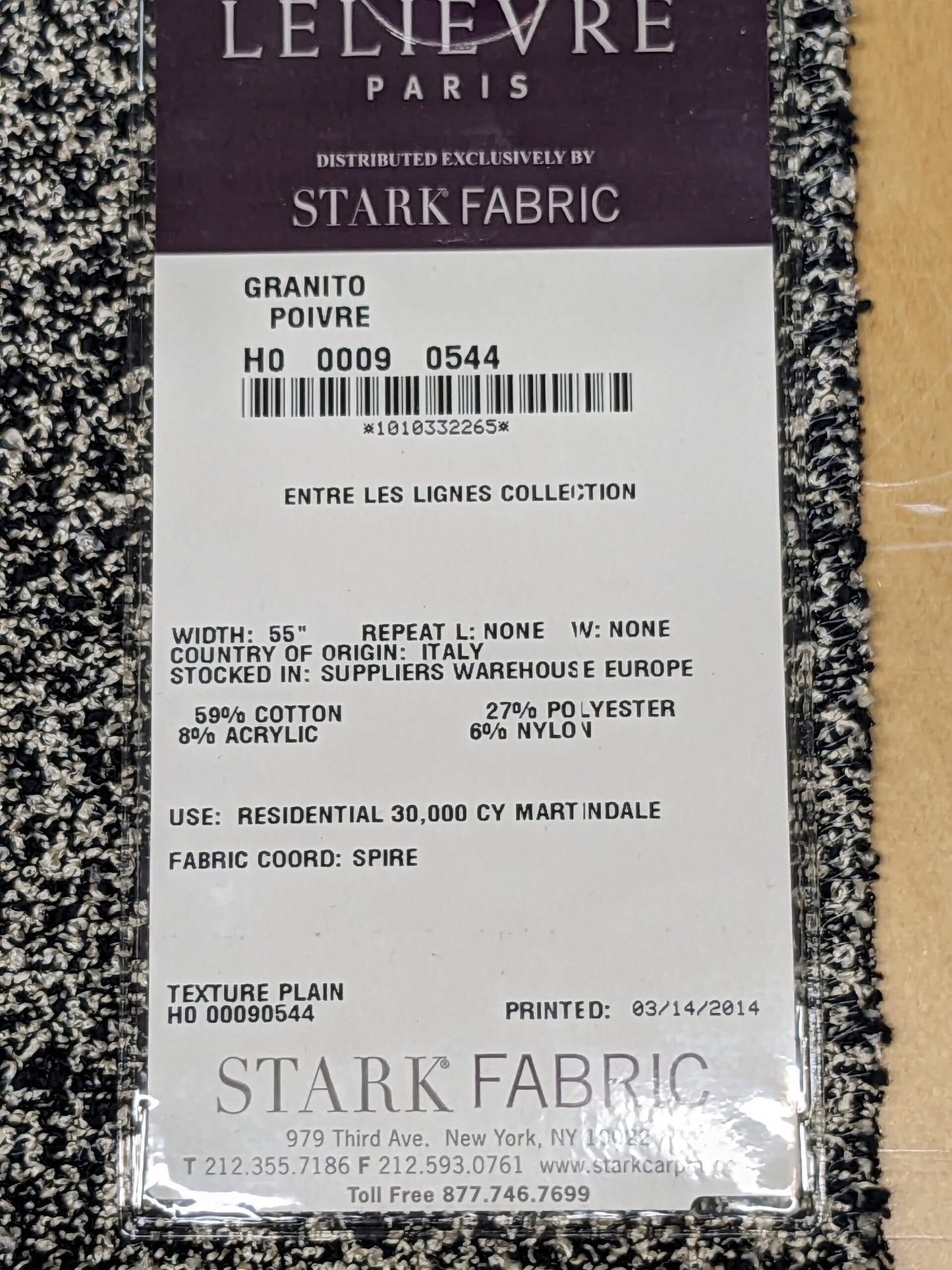 51 EV34 Special Square Texture Plain by Lelievre Granito Poivre Black White Solid MSRP USD 300+/y