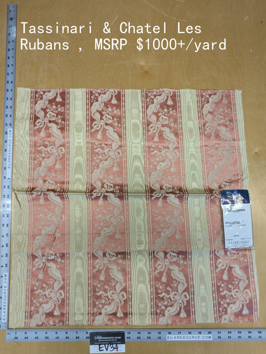 52 EV34 Special Square Jacquard by Tassinari &amp; Chatel Les Rubans Rose Pink Beige Stripe MSRP USD 1000+/y