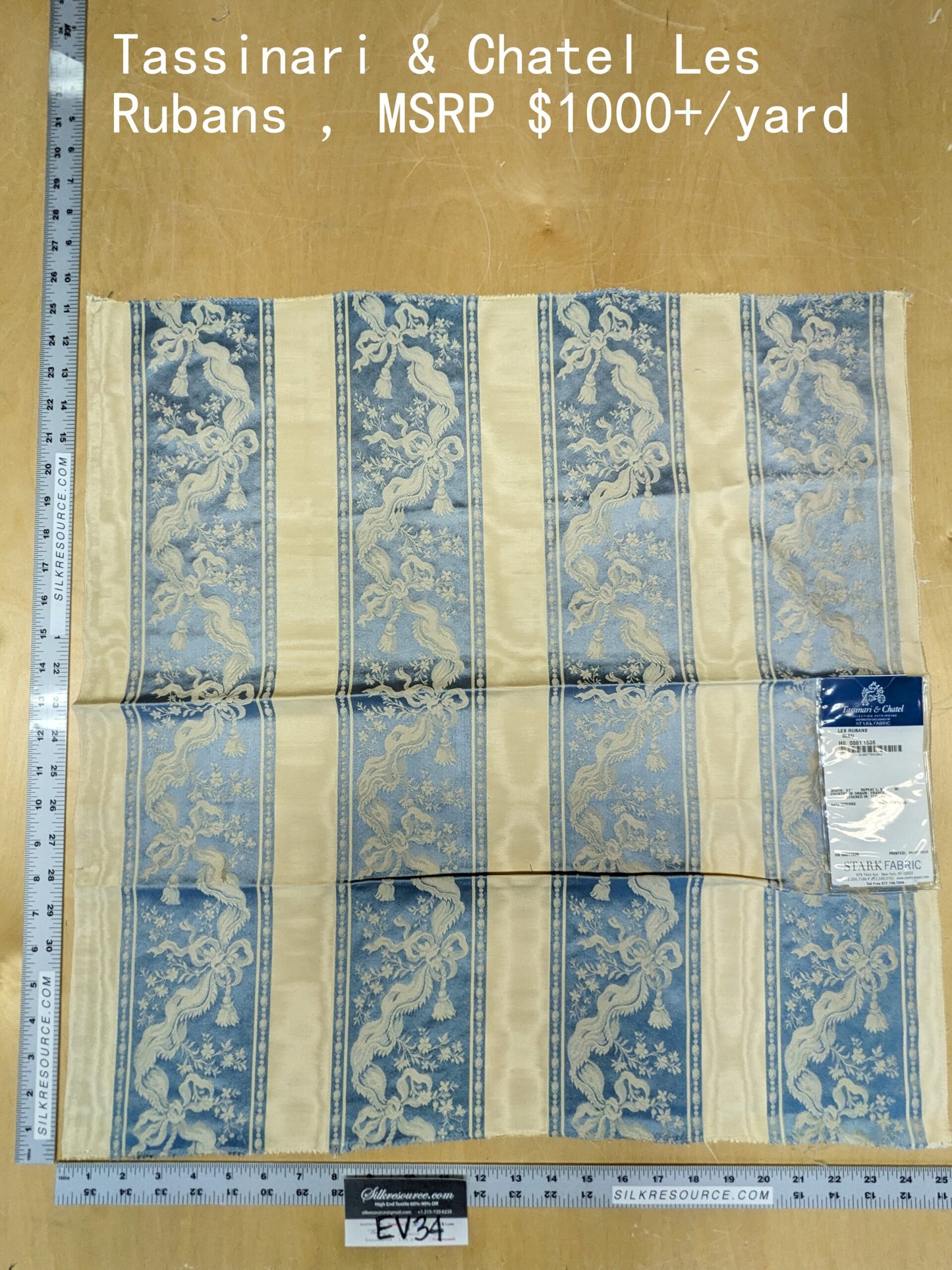 53 EV34 Special Square Jacquard by Tassinari &amp; Chatel Les Rubans Bleu Blue Beige Stripe MSRP USD 1000+/y