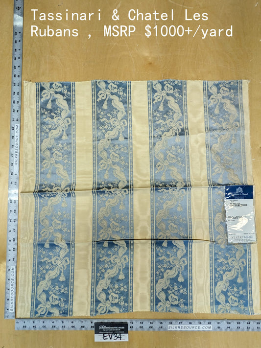 53 EV34 Special Square Jacquard by Tassinari &amp; Chatel Les Rubans Bleu Blue Beige Stripe MSRP USD 1000+/y