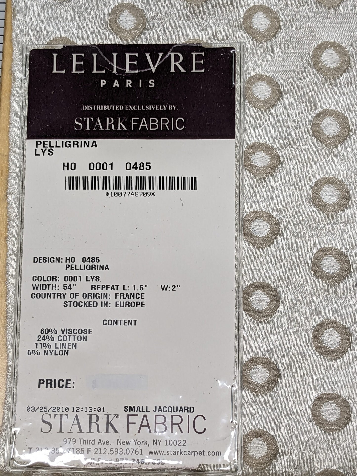 58 EV34 Special Square Jacquard by Lelievre Paris Pelligrina Lys White Beige Dot Circle Small Scale MSRP USD 300+/y