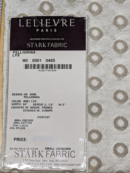 58 EV34 Special Square Jacquard by Lelievre Paris Pelligrina Lys White Beige Dot Circle Small Scale MSRP USD 300+/y