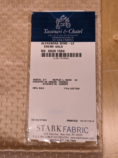 61 EV34 Special Square Jacquard by  Tassinari and Chatel Alexandra Seme Le Creme Gold MSRP USD 300+/y