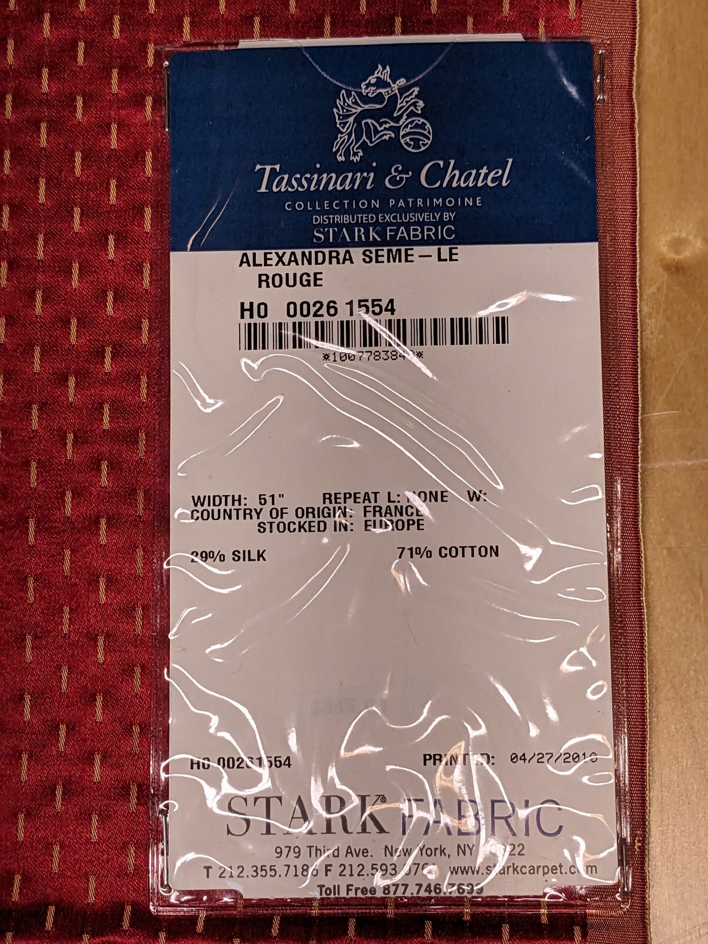 66 EV34 Special Square Jacquard by Tassinari and Chatel Alexandra Seme Le Rouge Red Small Scale Texture MSRP USD 300+/y