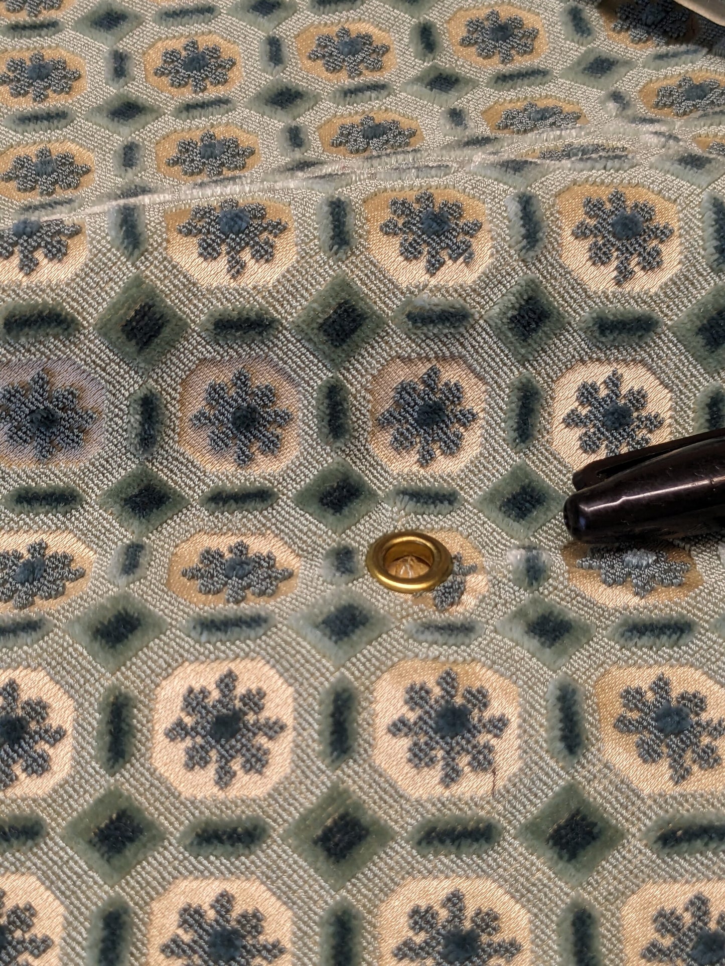 68 EV34 Special Square Jacquard by Tassinari and Chatel Brienne Blue White Velvet Geometric Small Scale MSRP USD 20,000+/y