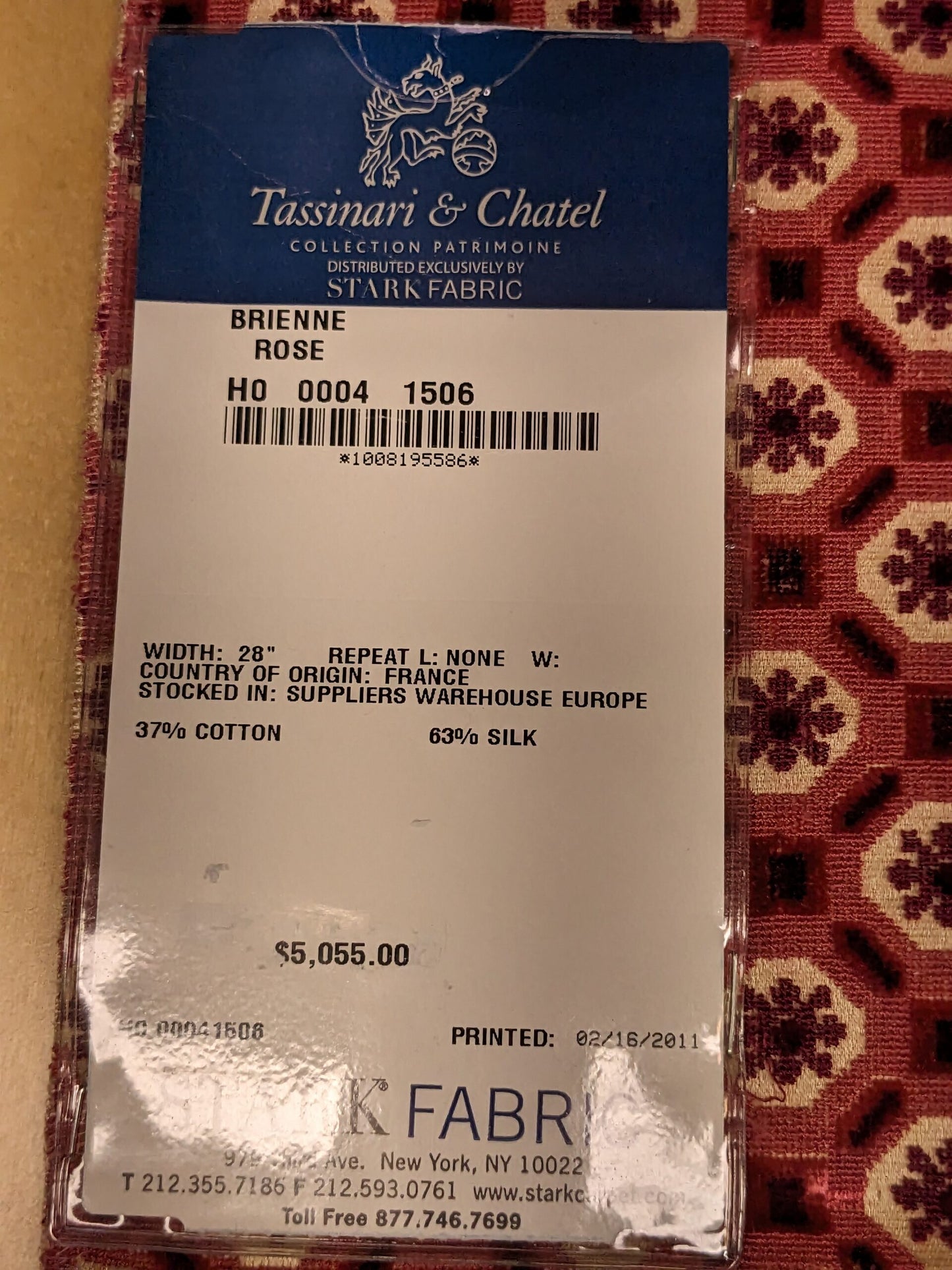 69 EV34 Special Square Jacquard by Tassinari and Chatel Brienne Red White Velvet Geometric Small Scale MSRP USD 20,000+/y