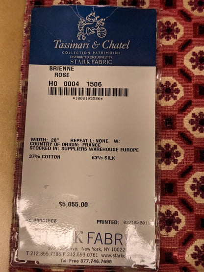69 EV34 Special Square Jacquard by Tassinari and Chatel Brienne Red White Velvet Geometric Small Scale MSRP USD 20,000+/y