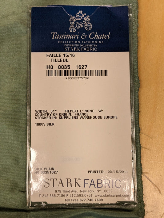 71 EV34 Special Square Plain Fabric by Tassinari and Chatel Faille Tilleul Green Silk Plain MSRP USD1400+/y