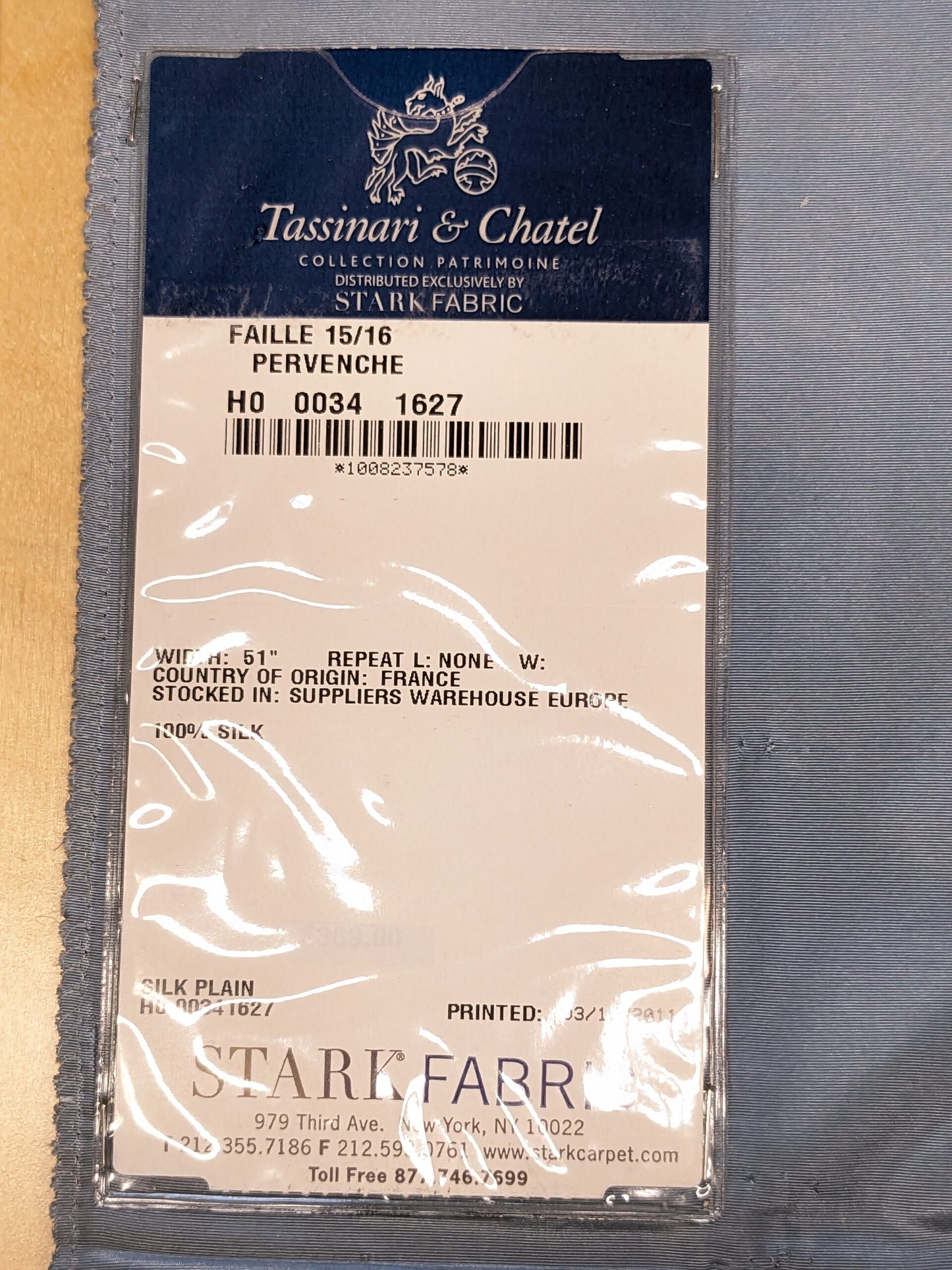 72 EV34 Special Square Plain Fabric by Tassinari and Chatel Faille Pervenche Gray Silk Plain MSRP USD1400+/y