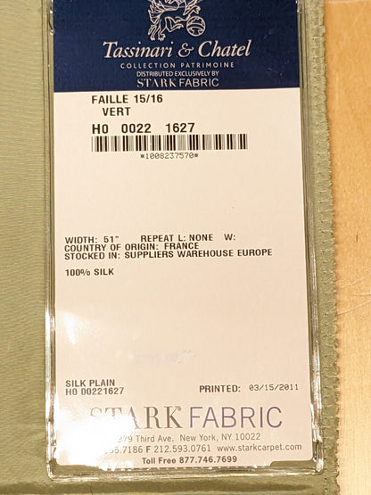 73 EV34 Special Square Plain Fabric by Tassinari and Chatel Faille Vert Light Green Silk Plain MSRP USD1400+/y