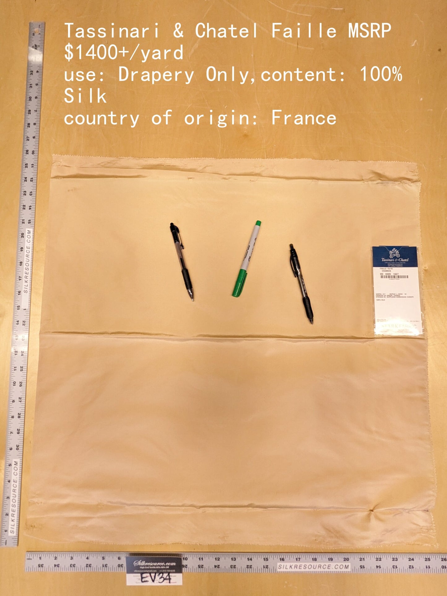 75 EV34 Special Square Plain Fabric by Tassinari and Chatel Faille Chamois Yellow Silk Plain MSRP USD1400+/y