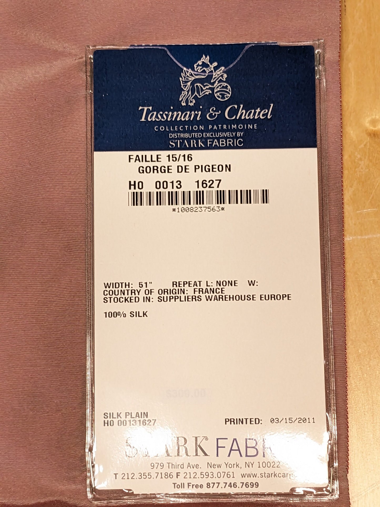 76 EV34 Special Square Plain Fabric by Tassinari and Chatel Faille Gorge De Pigeon Pink Silk Plain MSRP USD1400+/y